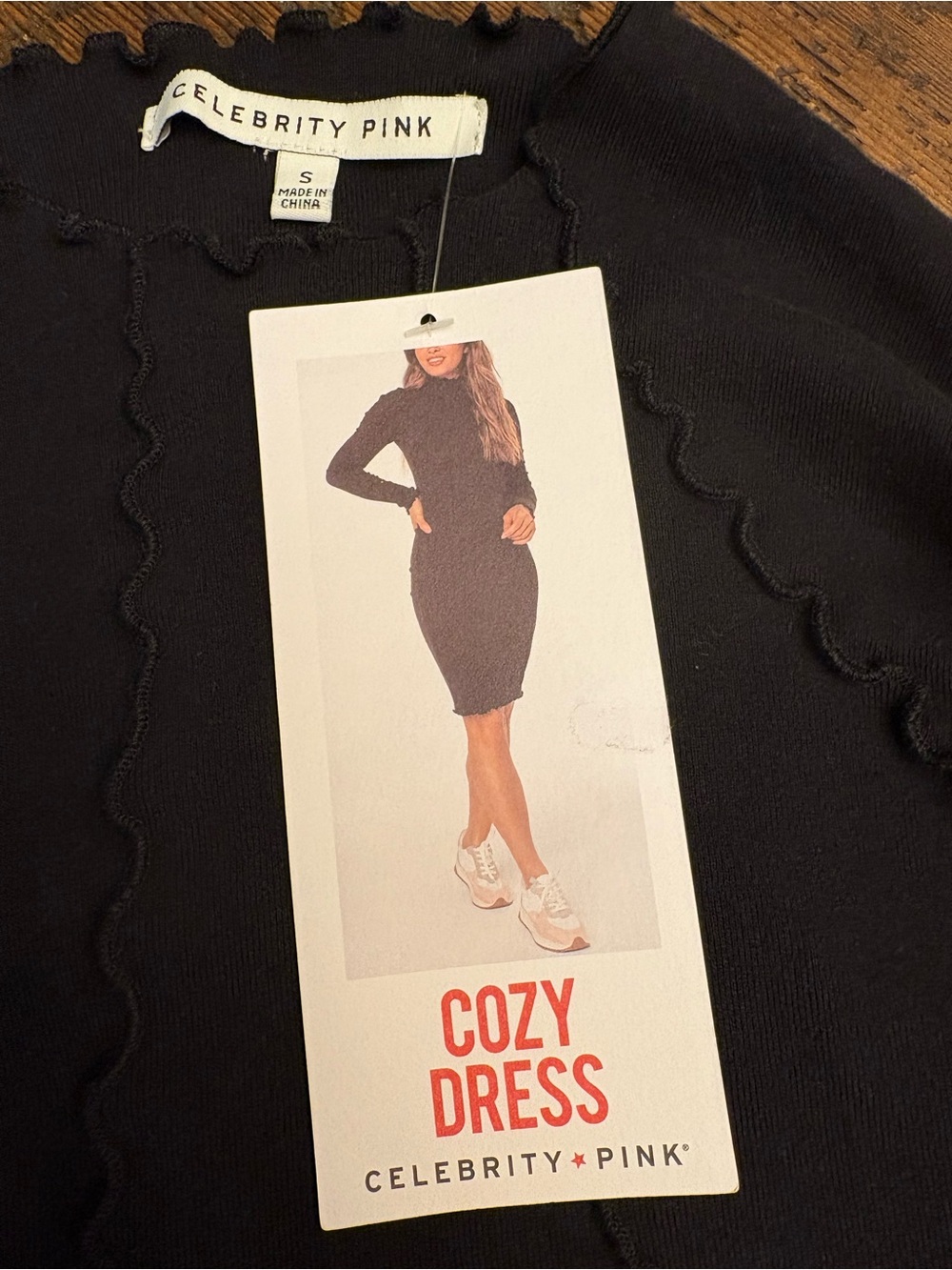 Celebrity Pink Black Ribbed Long Sleeve Knit Dress